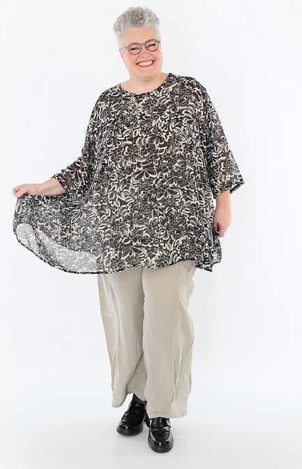 Sommer Big Shirt in A-Form aus durchsichtiger Chiffon Qualität