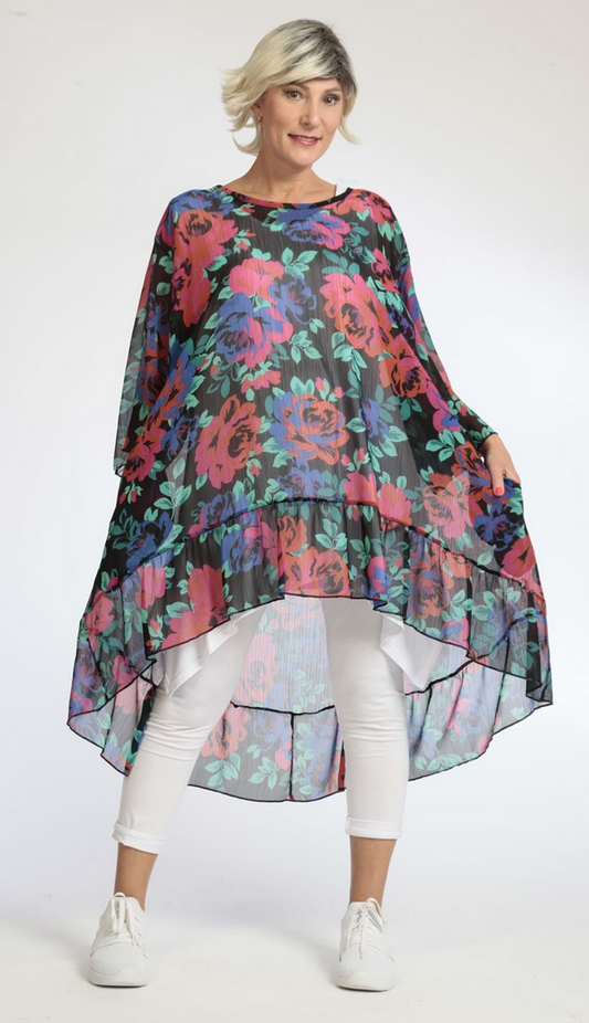 Sommer Big Shirt in Vokuhila Form aus luftiger Chiffon Qualität
