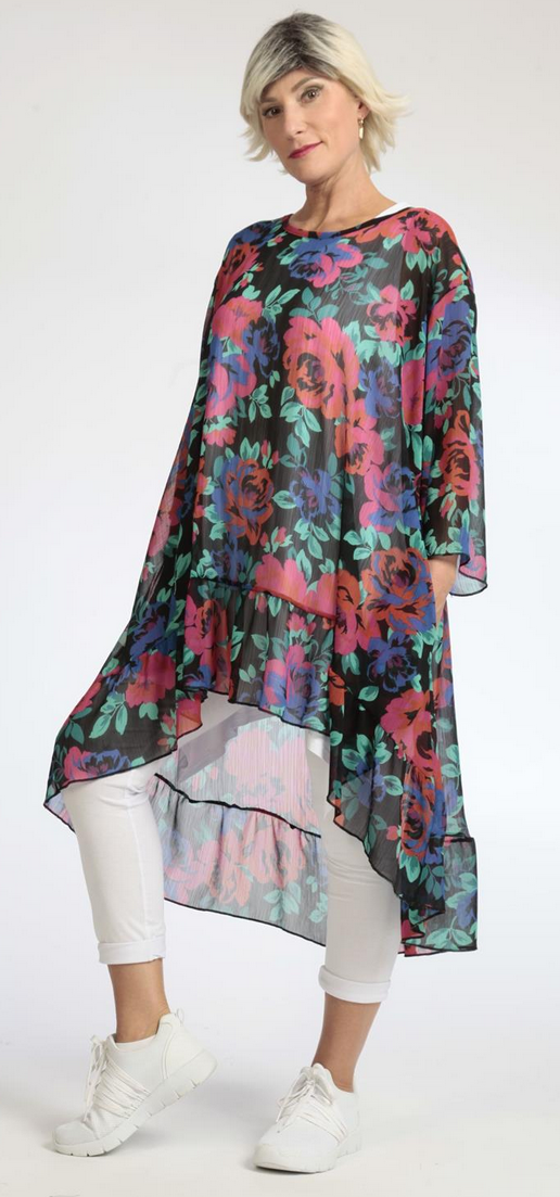 Sommer Big Shirt in Vokuhila Form aus luftiger Chiffon Qualität
