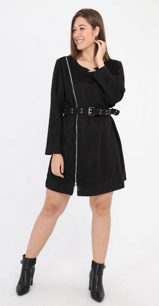 Suede Wildlederimitat Medikleid mit Gürtel