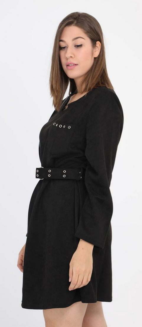 Suede Wildlederimitat Medikleid mit Gürtel