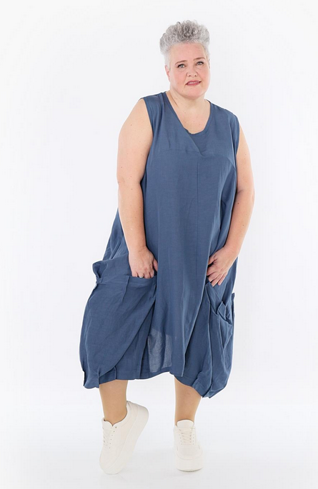 Sommer Kleid in Ballon Form aus leichter Leinen Optik Qualität mehrere Farben